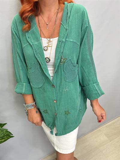 MNS 0910  FİLE DETAY YILDIZLI PAMUKLU CEKET  YEŞİL 