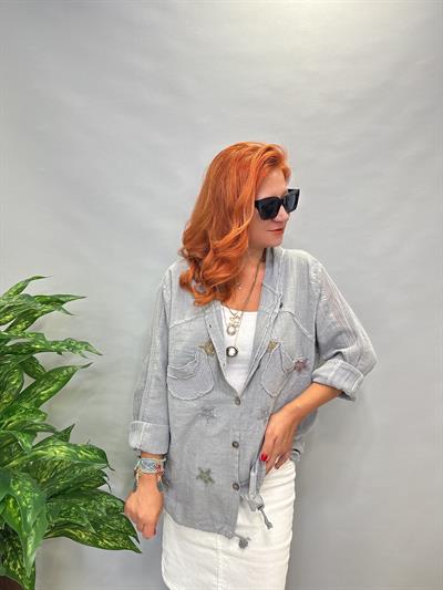 MNS 0910  FİLE DETAY YILDIZLI PAMUKLU CEKET  GRİ