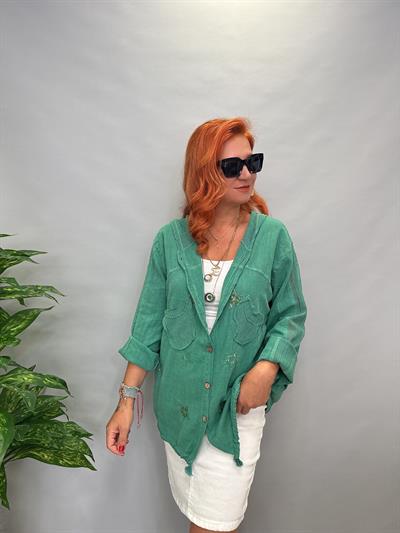 MNS 0910  FİLE DETAY YILDIZLI PAMUKLU CEKET  YEŞİL 