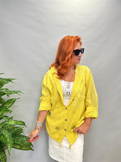 MNS 0910  FİLE DETAY YILDIZLI PAMUKLU CEKET  SARI