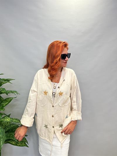 MNS 0910  FİLE DETAY YILDIZLI PAMUKLU CEKET  TAŞ