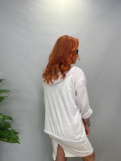 MNS 0910  FİLE DETAY YILDIZLI PAMUKLU CEKET  BEYAZ