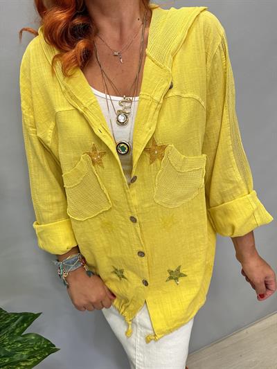 MNS 0910  FİLE DETAY YILDIZLI PAMUKLU CEKET  SARI