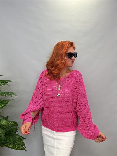 MNS 11068 KOL DETAY SİMLİ FİLE BLUZ  42 BEDENE KADAR UYUMLUDUR  FUŞYA 