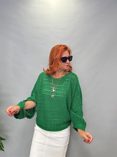 MNS 11068 KOL DETAY SİMLİ FİLE BLUZ  42 BEDENE KADAR UYUMLUDUR  YEŞİL