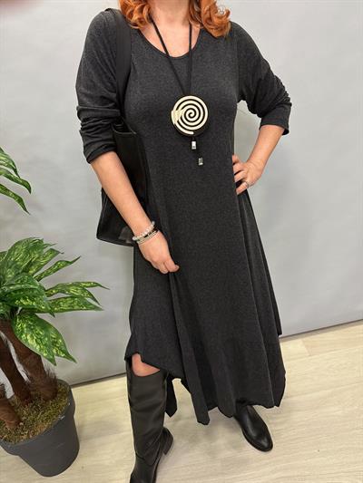 MNS 1212 ASİMETRİK ELBİSE KOLYE HEDİYELİ (DERİ YELEK HARİÇTİR)