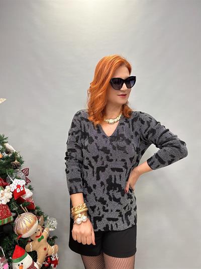 DVL MNS 12541 V YAKA SİM DETAY TRİKO GRİ