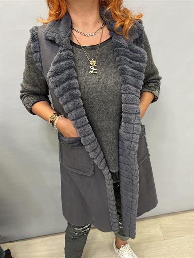 MNS 1530 İTALYAN KÜRK YELEK GRİ