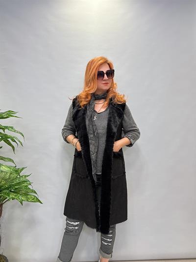 MNS 1530 İTALYAN KÜRK YELEK  SİYAH