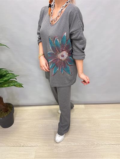 MNS 20256 ÇİÇEK DETAY TRİKO GRİ (TAKIM DEĞİLDİR)
