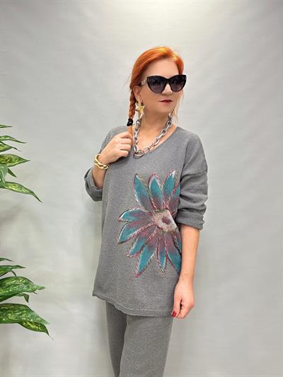 MNS 20256 ÇİÇEK DETAY TRİKO GRİ (TAKIM DEĞİLDİR)