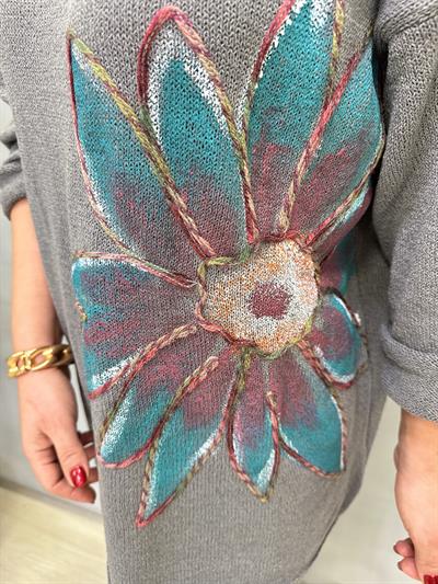 MNS 20256 ÇİÇEK DETAY TRİKO GRİ (TAKIM DEĞİLDİR)