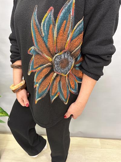 MNS 20256 ÇİÇEK DETAY TRİKO SİYAH (TAKIM DEĞİLDİR)