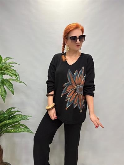 MNS 20256 ÇİÇEK DETAY TRİKO SİYAH (TAKIM DEĞİLDİR)