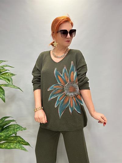 MNS 20256 ÇİÇEK DETAY TRİKO YEŞİL (TAKIM DEĞİLDİR)