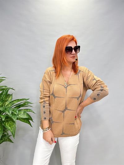 MNS 21080 V YAKA SİMLİ KOL DETAY TRİKO VİZON