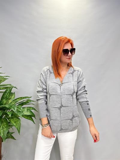 MNS 21080 V YAKA SİMLİ KOL DETAY TRİKO GRİ