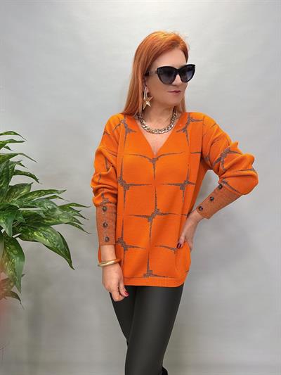 MNS 21080 V YAKA SİMLİ KOL DETAY TRİKO TURUNCU