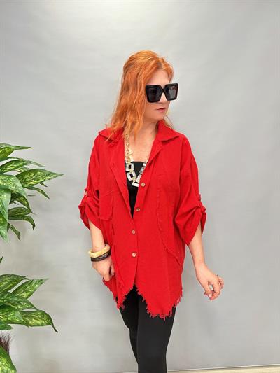 MNS 2511 PAMUKLU TASARIM GÖMLEK KIRMIZI