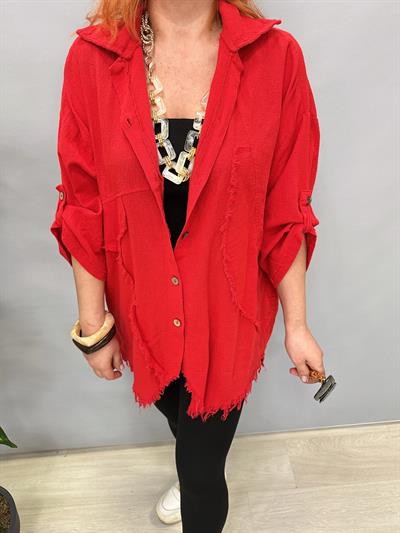 MNS 2511 PAMUKLU TASARIM GÖMLEK KIRMIZI