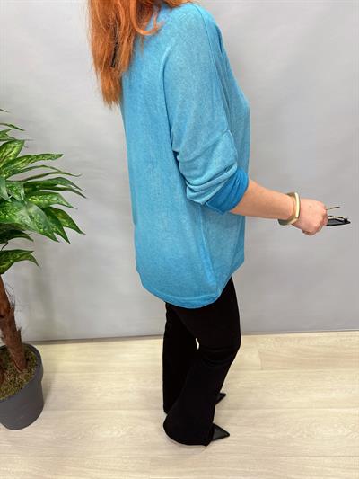 MNS 2545 DANTEL YAKA DETAYLI İTALYAN BLUZ MAVİ