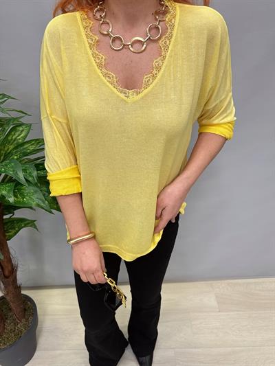 MNS 2545 DANTEL YAKA DETAYLI İTALYAN BLUZ SARI