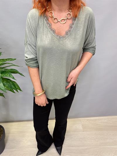 MNS 2545 DANTEL YAKA DETAYLI İTALYAN BLUZ YEŞİL