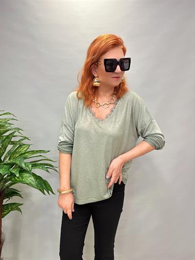 MNS 2545 DANTEL YAKA DETAYLI İTALYAN BLUZ YEŞİL