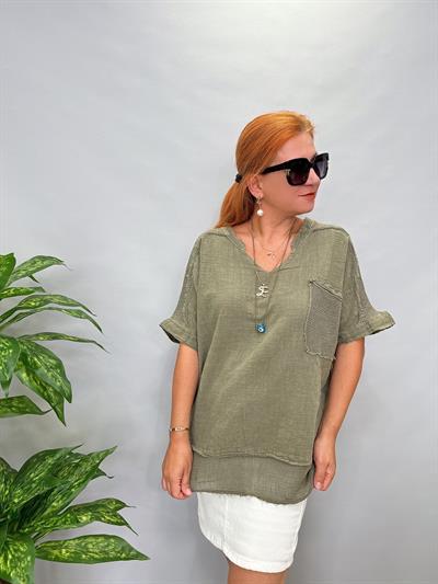 MNS 3060 FİLE DETAY PAMUKLU BLUZ  HAKİ