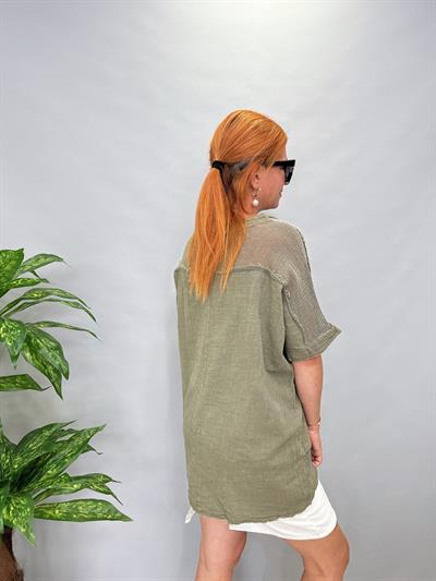 MNS 3060 FİLE DETAY PAMUKLU BLUZ  HAKİ