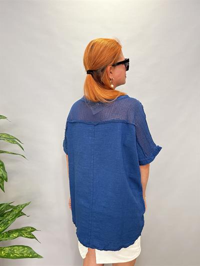 MNS 3060 FİLE DETAY PAMUKLU BLUZ  LACİVERT