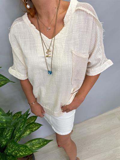 MNS 3060 FİLE DETAY PAMUKLU BLUZ  TAŞ