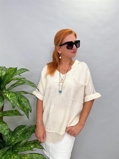 MNS 3060 FİLE DETAY PAMUKLU BLUZ  TAŞ
