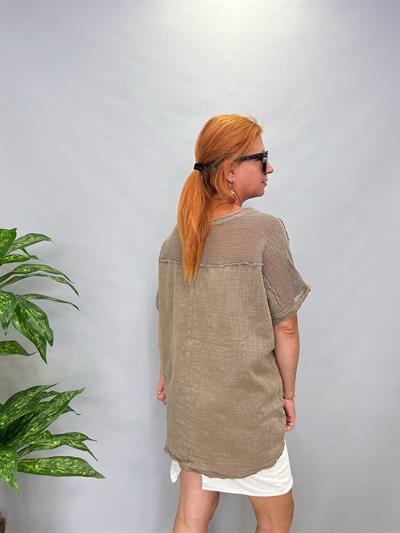 MNS 3060 FİLE DETAY PAMUKLU BLUZ  VİZON