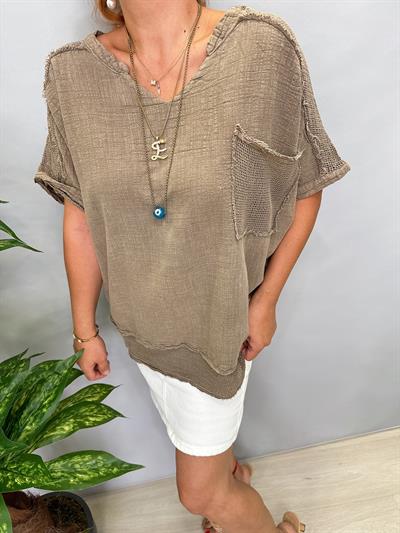 MNS 3060 FİLE DETAY PAMUKLU BLUZ  VİZON