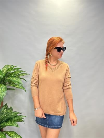 MNS 31006 YAKA DETAY SOFT TOUCH BLUZ  42 BEDENE KADAR UYUMLUDUR  VİZON