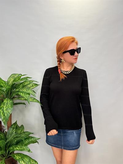 MNS 31048 ŞERİT SİM DETAY SOFT TOUCH BLUZ 42 BEDENE KADAR UYUMLUDUR SİYAH