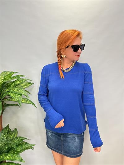 MNS 31048 ŞERİT SİM DETAY SOFT TOUCH BLUZ 42 BEDENE KADAR UYUMLUDUR SAKS