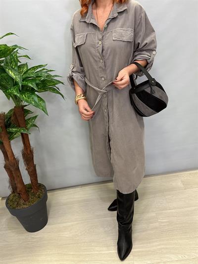 MNS 3159 İTALYAN ŞÖNİL KADİFE ELBİSE GRİ