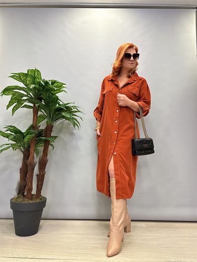 MNS 3159 İTALYAN ŞÖNİL KADİFE ELBİSE TARÇIN