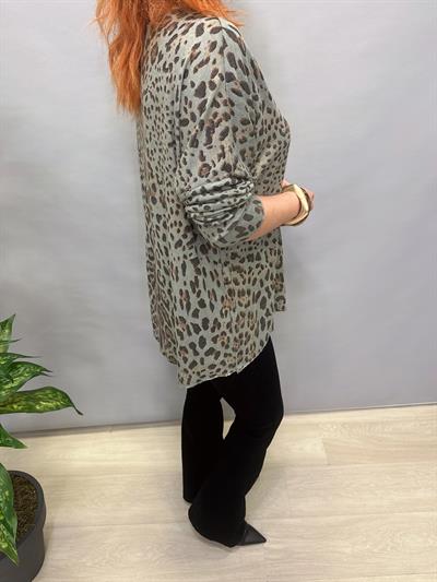 MNS 3545 İTALYAN İNCE TRİKO BLUZ LEOPAR YEŞİL