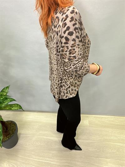 MNS 3545 İTALYAN İNCE TRİKO BLUZ LEOPAR KAHVE