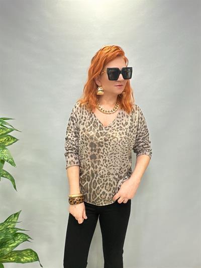 MNS 3545 İTALYAN İNCE TRİKO BLUZ LEOPAR KAHVE
