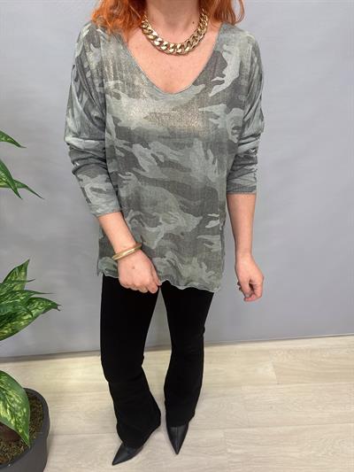 MNS 3547 İTALYAN İNCE TRİKO BLUZ KAMUFLAJ AÇIK YEŞİL