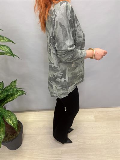 MNS 3547 İTALYAN İNCE TRİKO BLUZ KAMUFLAJ AÇIK YEŞİL