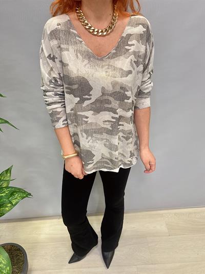 MNS 3547 İTALYAN İNCE TRİKO BLUZ KAMUFLAJ TAŞ