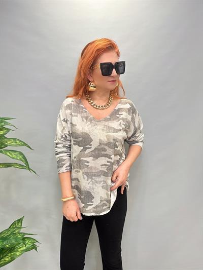 MNS 3547 İTALYAN İNCE TRİKO BLUZ KAMUFLAJ TAŞ