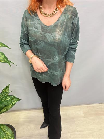 MNS 3547 İTALYAN İNCE TRİKO BLUZ KAMUFLAJ HAKİ YEŞİL