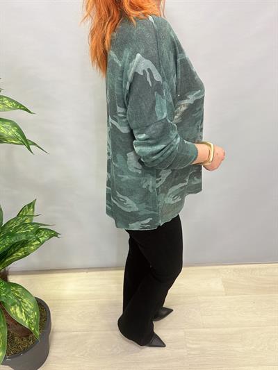 MNS 3547 İTALYAN İNCE TRİKO BLUZ KAMUFLAJ HAKİ YEŞİL