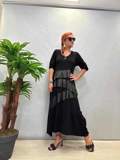 MNS 5050 DERİ DETAY LİKRALI VİSKON TOK PENYE ELBİSE 46 BEDENE KADAR UYUMLUDUR 